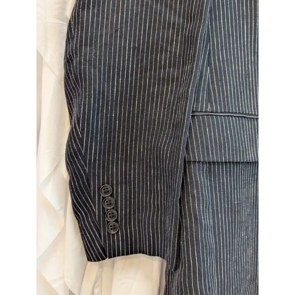 Joe Joseph Abboud Mens 38L Black Linen Pinstripe 2 Button Blazer Jacket NWOT